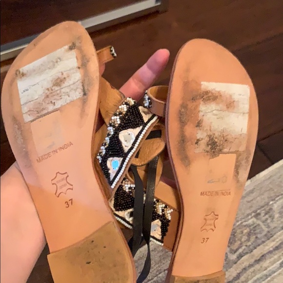 Antik batik beaded leather strappy tie sandals - Picture 2 of 3